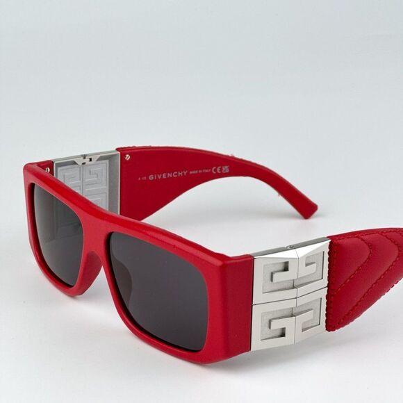 NEW Givenchy GV40034I  66A Red Leather Grey Unisex Geometric Sunglasses - Picture 8 of 12